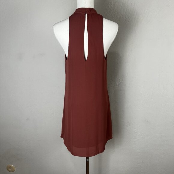 Lulus Groove Thing Keyhole Halter Mini Swing Dress Dark Pink Rusty Rose Size M - Picture 5 of 9